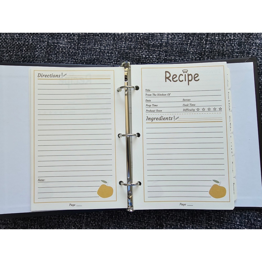 Recipe Binder 3-Ring Organizer Colorful Kitchen Illustration Black Hardcover - Picture 7 of 9